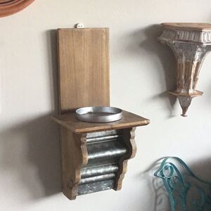 Shabby galvanized metal candle holder farmhouse farm wood
